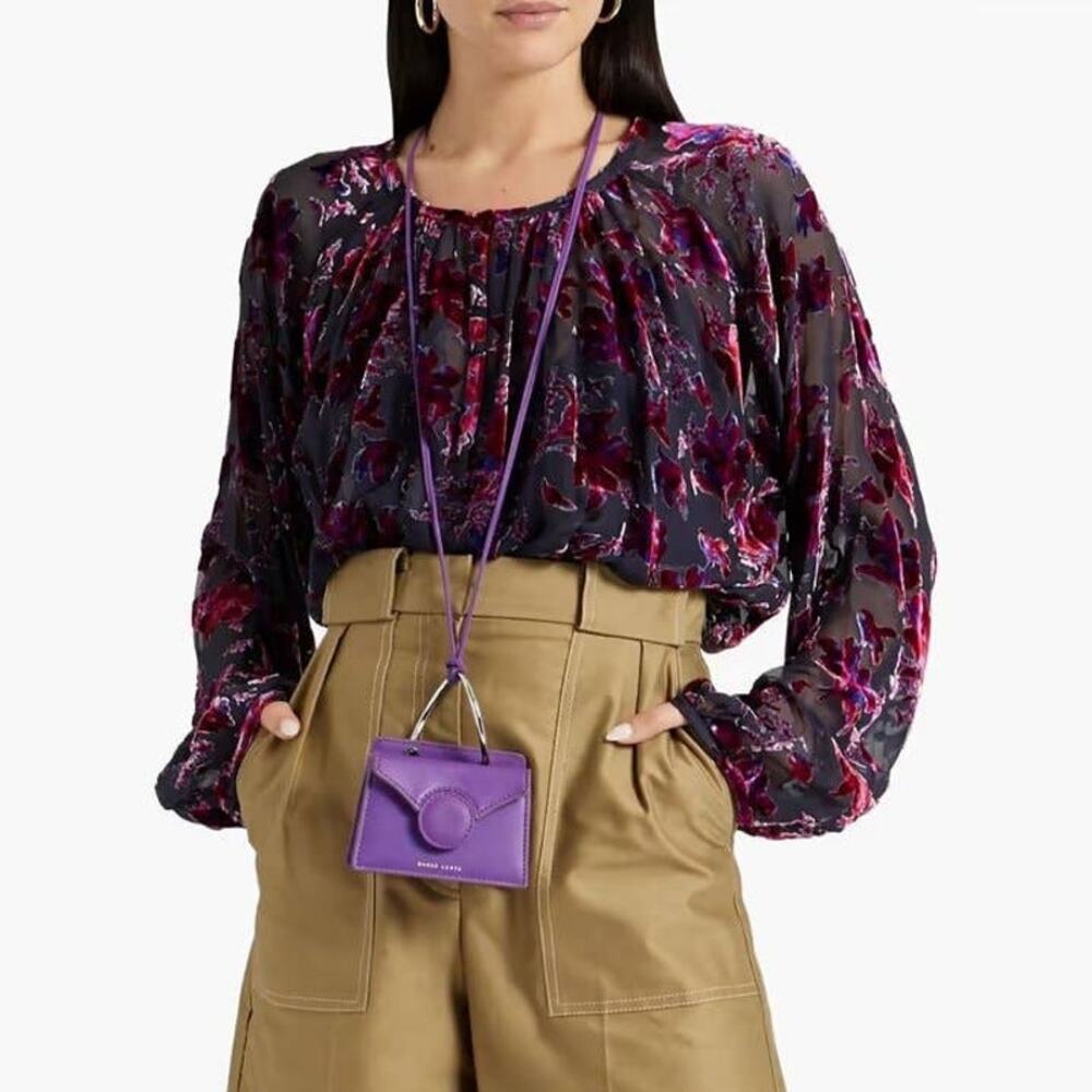 Rag & Bone Yuni Velvet Burnout Blouse Purple Multi Devore Velour
